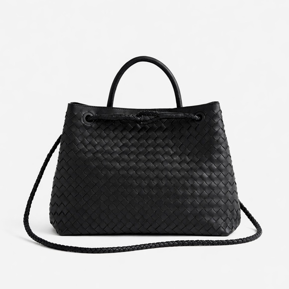 Quince Handbags - Quince Italian Leather Handwoven Satchel Black Large NIB